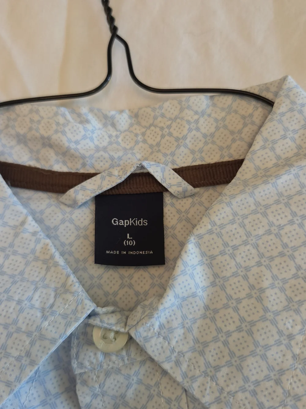 GAP Light Blue Geometric Print Button-Down Dress Shirt L(10)